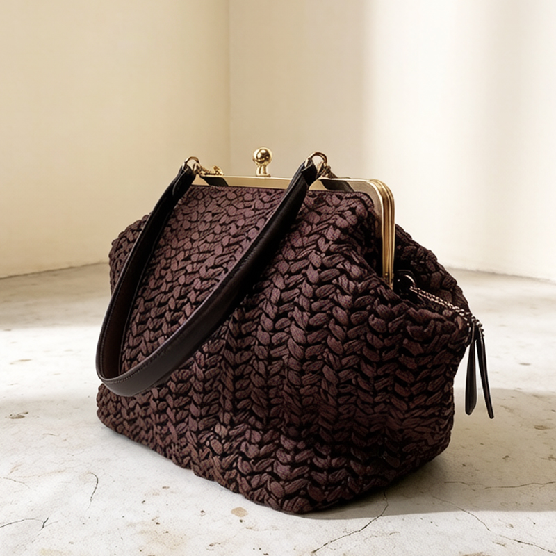 Luxury Bags Vintage - 손으로 짠 키스락 프레임 숄더 라피아