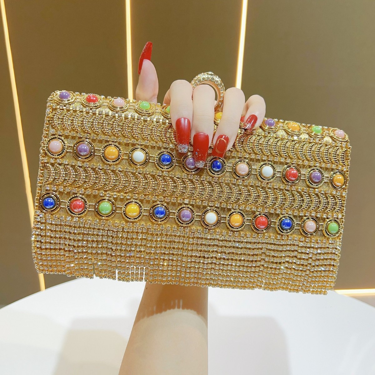 Luxury Bags Europe - 럭셔리 라인스톤 태슬 골드 실버 이브닝