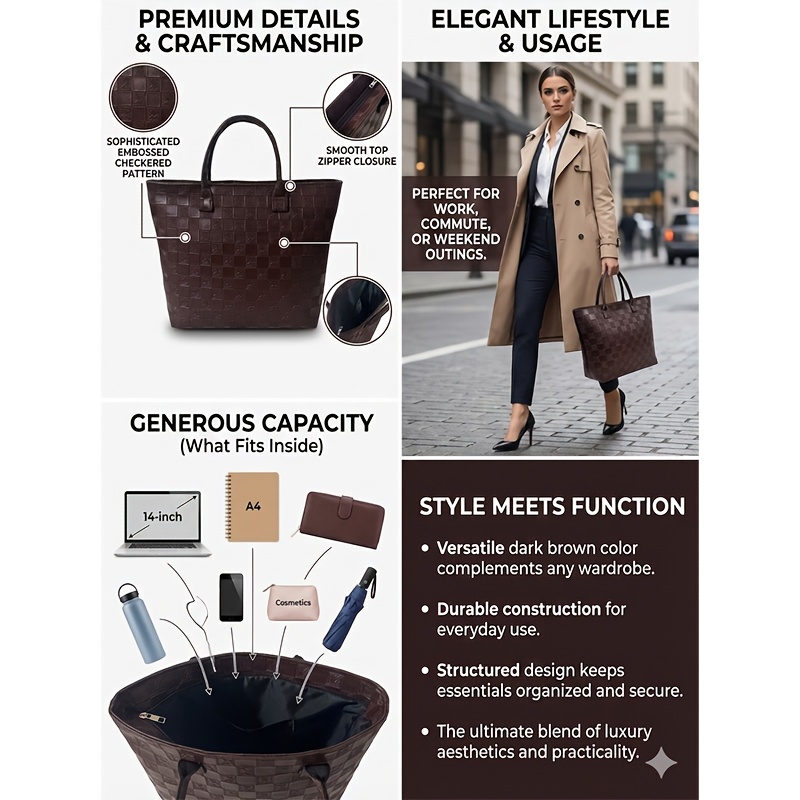 라이트 럭셔리 딥 브라운 퀼트 패턴 여성용 토트백, 대 - Luxury Bags Vintage 리뷰 및 가격