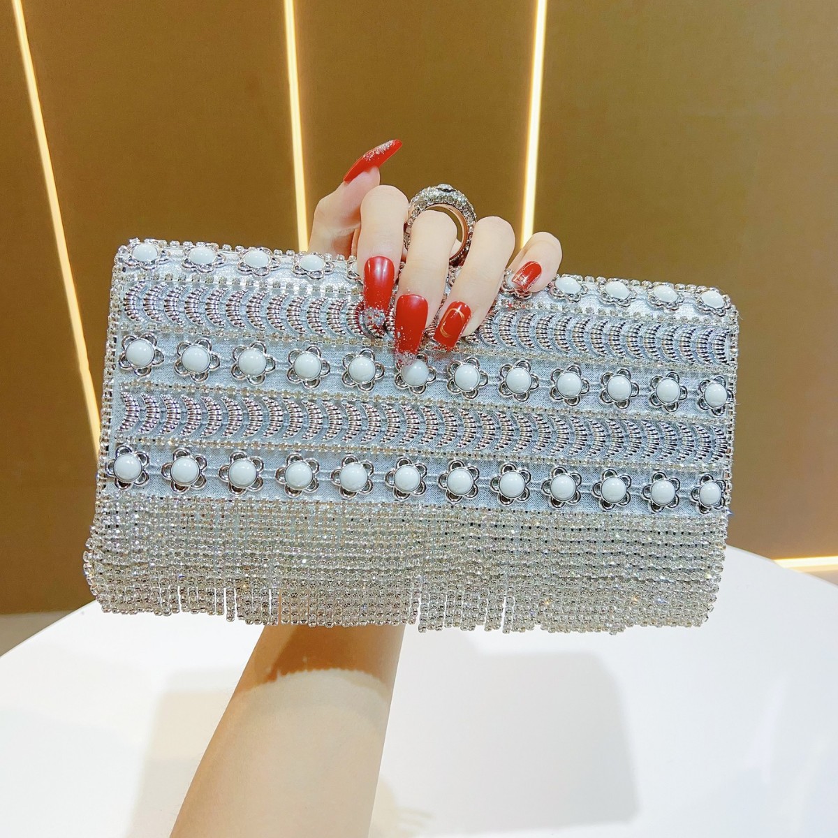 럭셔리 라인스톤 태슬 골드 실버 이브닝 백 여성용 유럽 - Luxury Bags Europe 리뷰 및 가격
