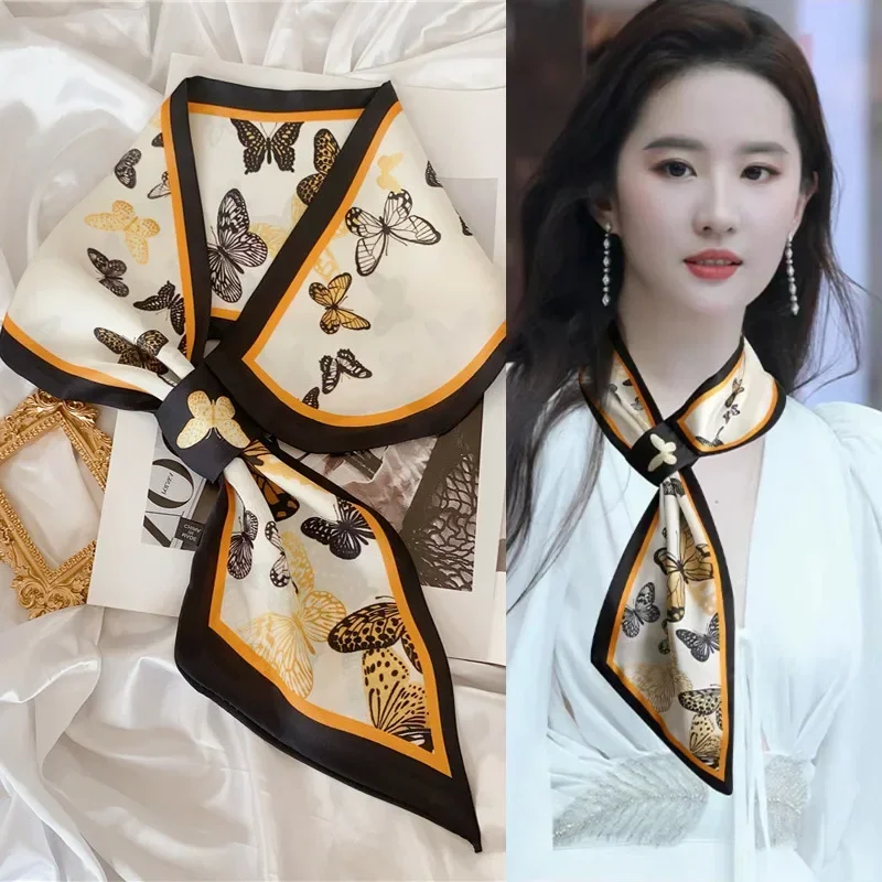 럭셔리 밴드 봄 여름 귀 실크 스카프 여성 줄무늬 인쇄 - Luxury Bags Korea 리뷰 및 가격